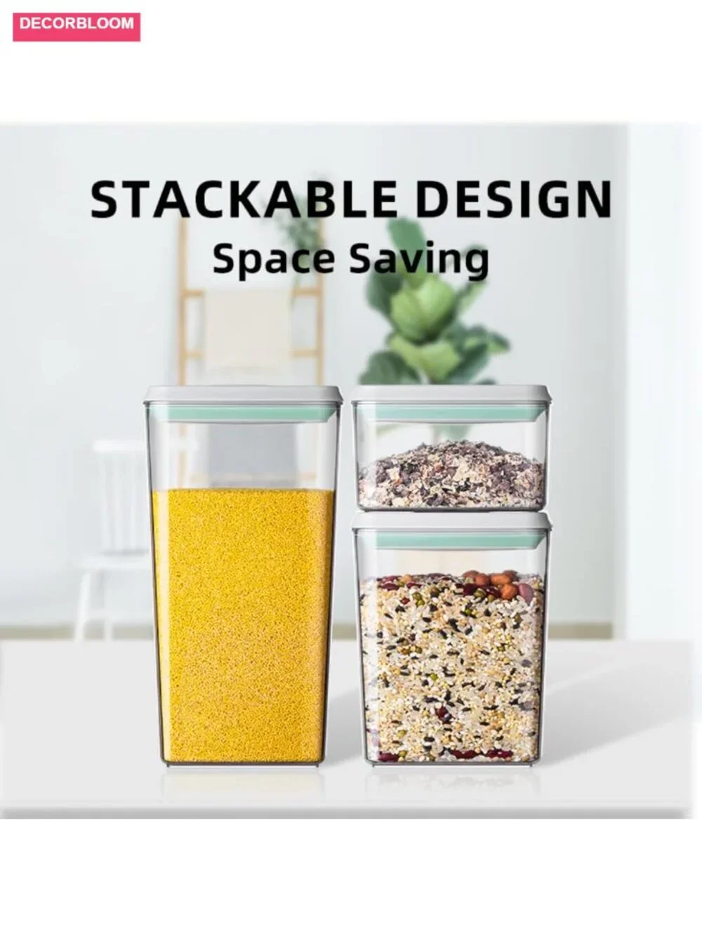Pop Airtight Food Storage Containers with Lids - 3-Piece Stackable One-Button